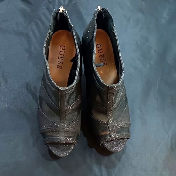 BRAND NEW GUESS WOMEN'S SEXY LACE GLITTER OPEN TOE ZIPPER HIGH HEEL SHOES - Picture 2 of 13